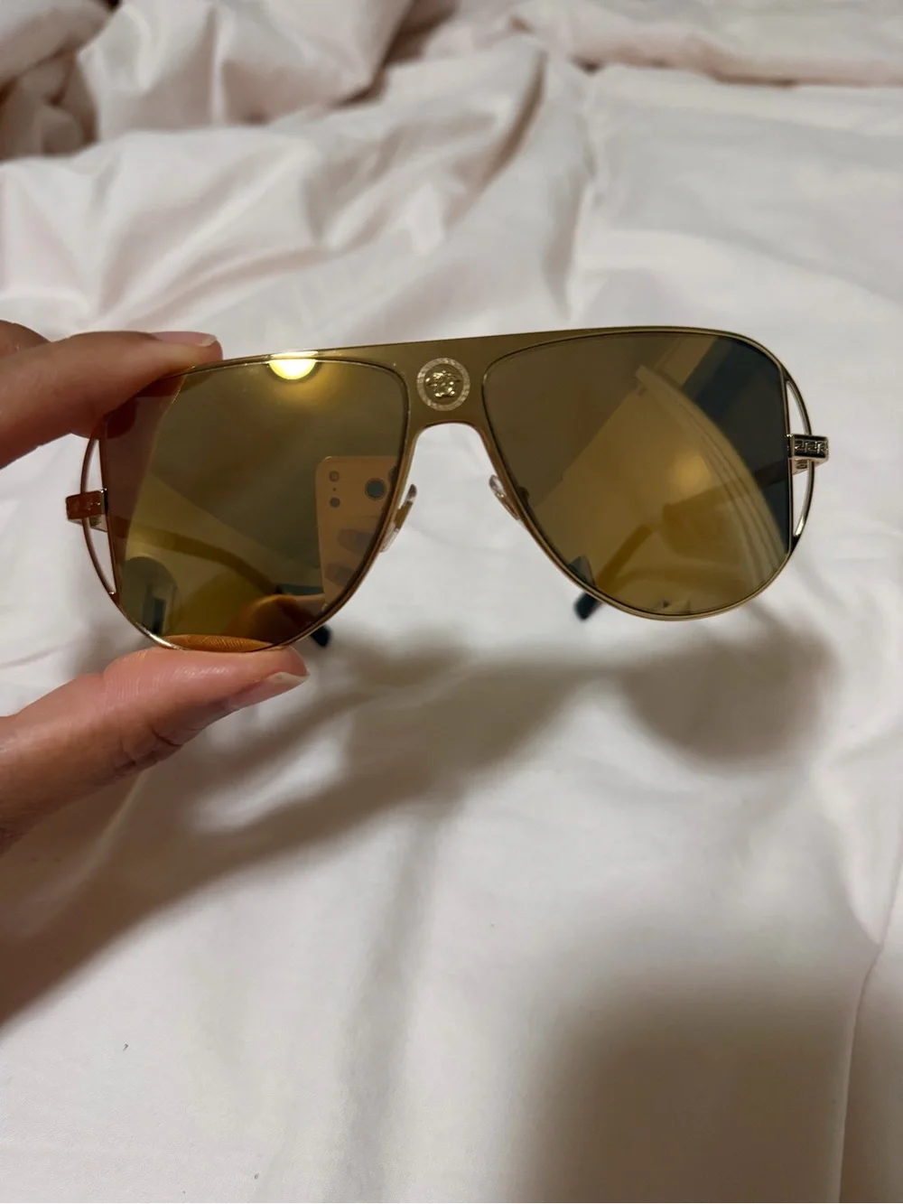 Versace Men's Sunglasses in Gold Frame with Black Lenses